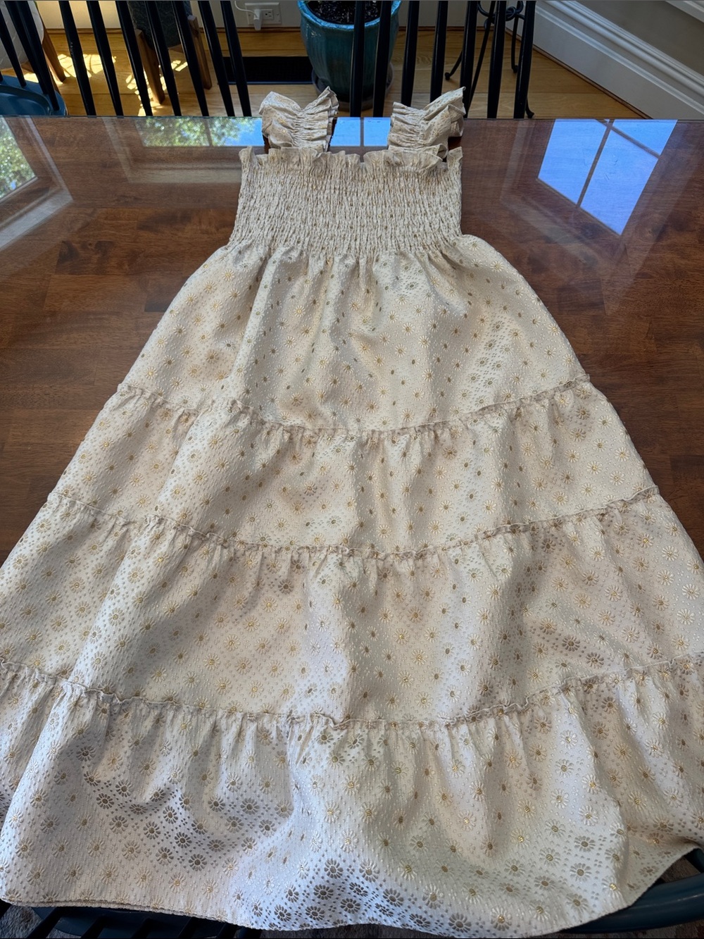 Hill House gold jacquard dress. Med